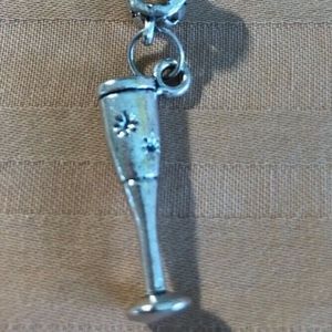 Silver tone Champagne glass charm, 1"
